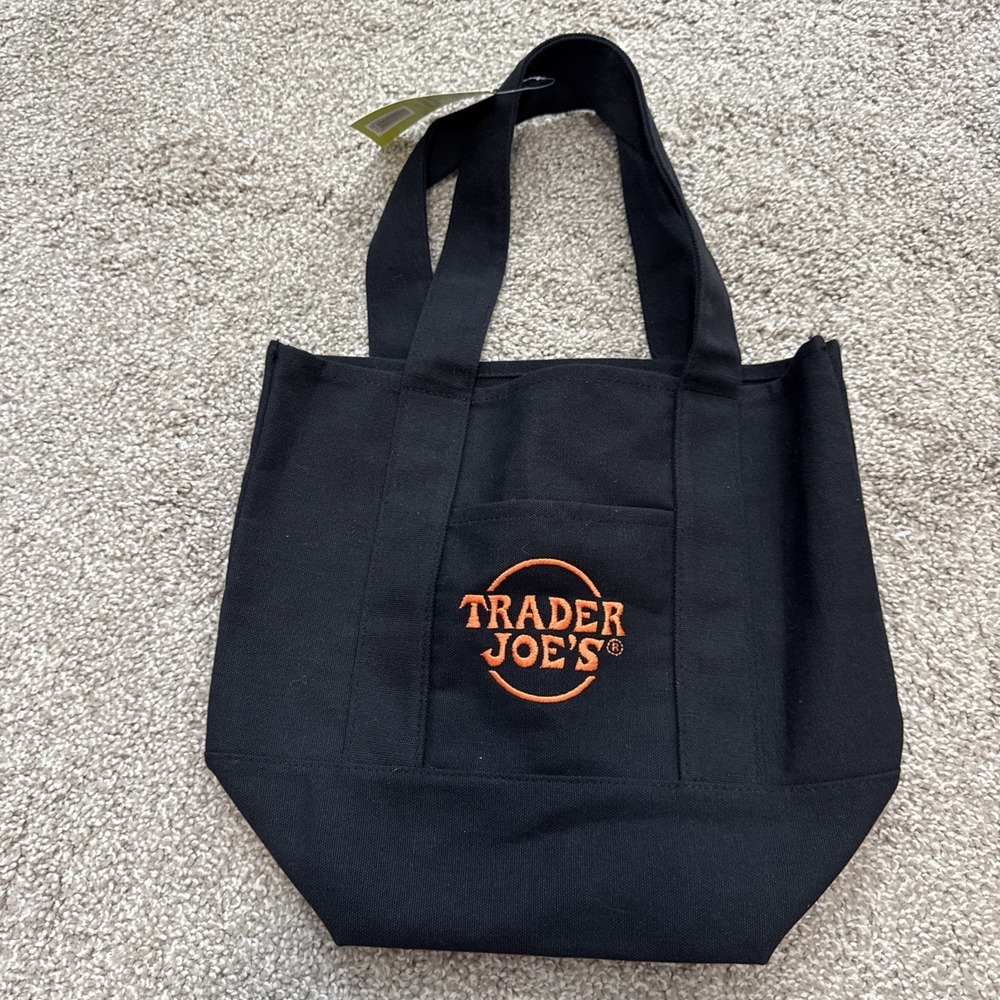 NWT Trader Joe's Black Orange Mini Tote Bag *Limited Edition Halloween*